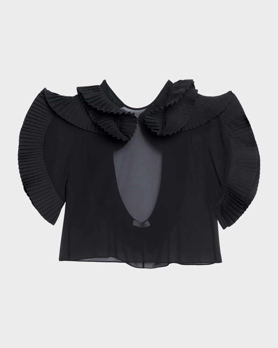 Plisse Ruffle Sheer Backless Top